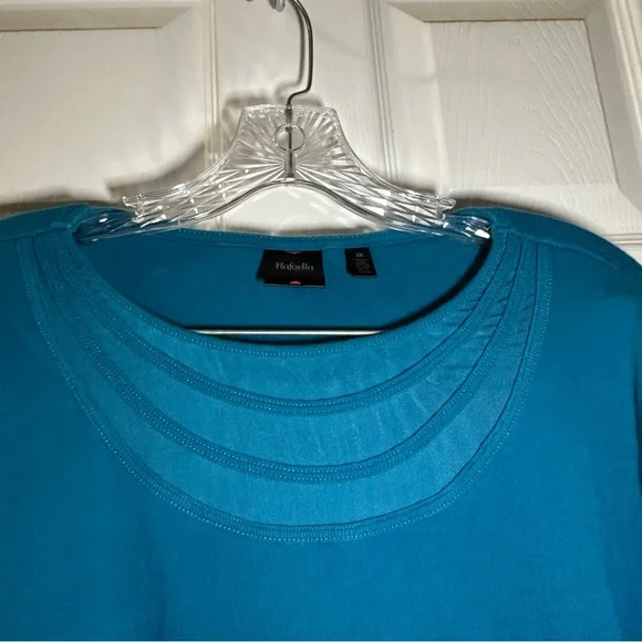 Rafaella Blue/Teal Knit Scoop Neck 3/4 Sleeve Blouse 3X - Picture 3 of 8